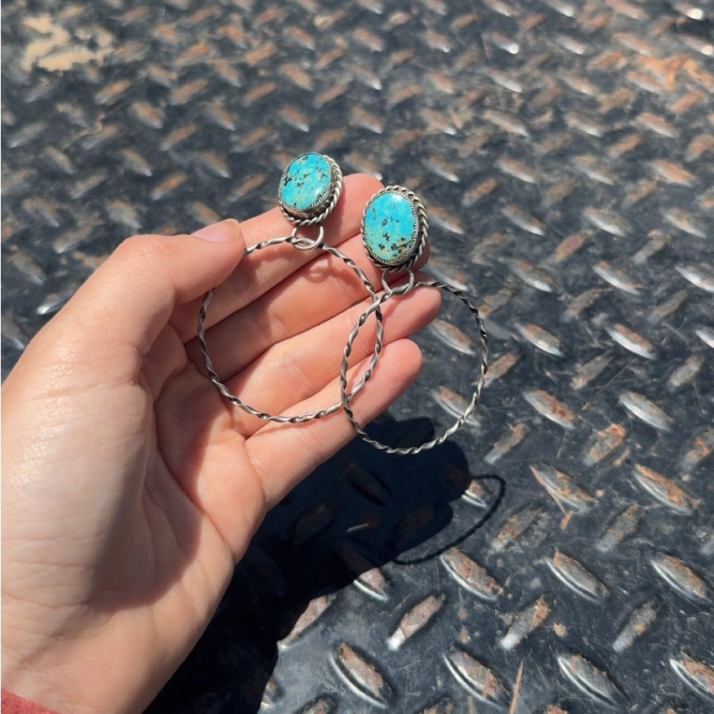 Handmade Turquoise Silver Hoop Earrings